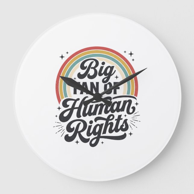 Human Rights Retro Rainbow Vector T-Shirt Design_1 Large Clock (Front)
