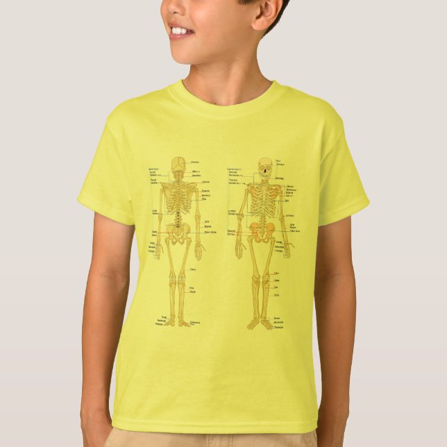 Human Skeleton labelled anatomy chart T-Shirt (Front)