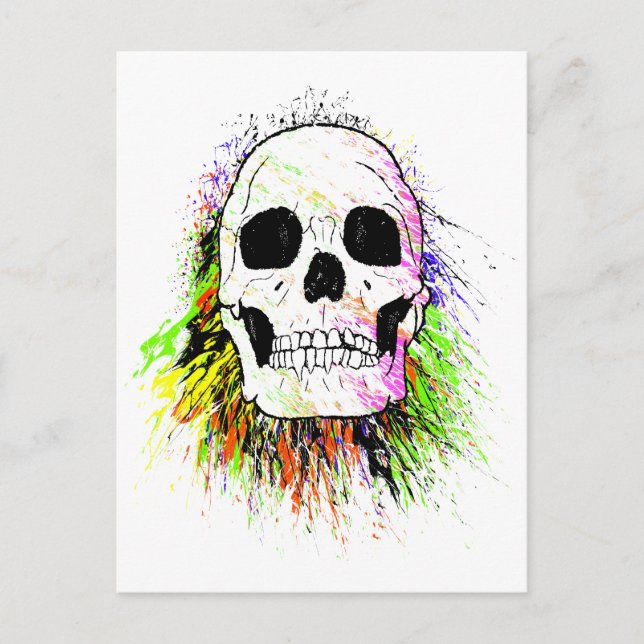Human Skull Colorful Halloween Postcard (Front)