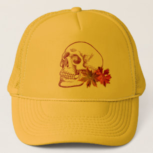 Human Skull Drawing in Autumn Colours Trucker Hat