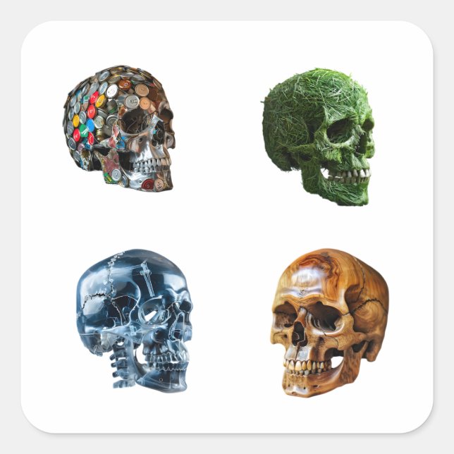 Human Skull Graphic Art Design 4 Pack  Square Sticker (Front)