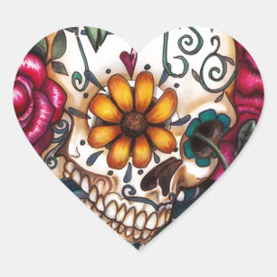 Human Skull Heart Sticker