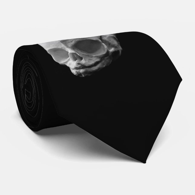 Human Skull Macabre Silky Black Necktie (Rolled)