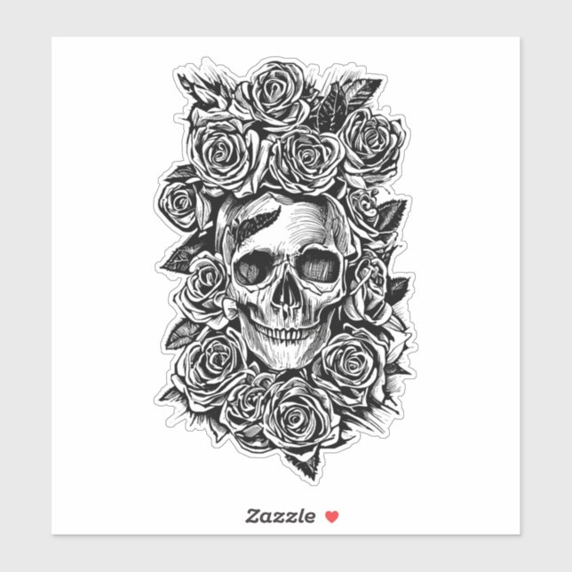 Human Skull Roses Goth Biker Art Illustration   (Sheet)