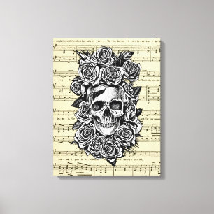 Human Skull Roses Goth Biker Art Illustration Canvas Print