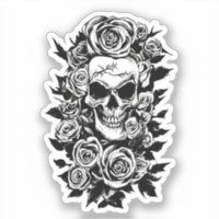 Human Skull Roses Goth Original ink drawing Art