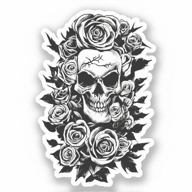 Human Skull Roses Goth Original ink drawing Art    (Front)