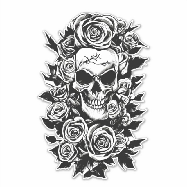 Human Skull Roses Goth Original ink drawing Art    (Front)