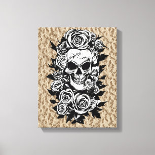 Human Skull Roses Goth Original ink drawing Art Canvas Print