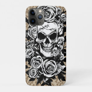 Human Skull Roses Goth Original ink drawing Art  iPhone 11 Pro Case