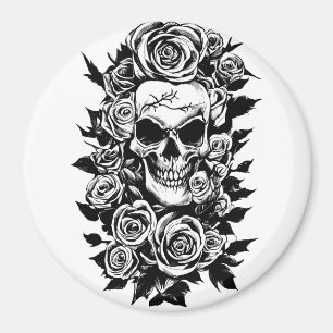 Human Skull Roses Goth Original ink drawing Art  Magnet