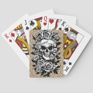 Human Skull Roses Goth Original ink drawing Art  Playing Cards