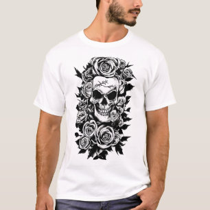 Human Skull Roses Goth Original ink drawing Art   T-Shirt