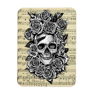 Human Skull Roses sheet music Art Illustration Magnet