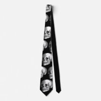 Human Skull Vintage Print Macabre Black Necktie