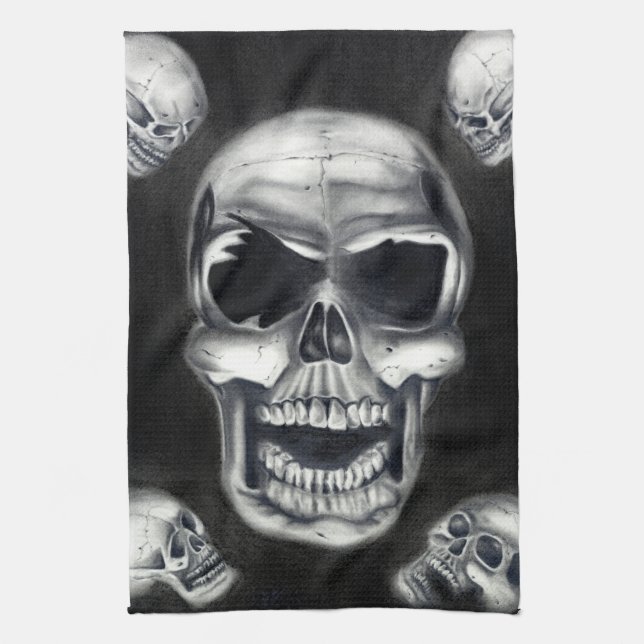 Human Skulls Black Kitchen Towel (Vertical)