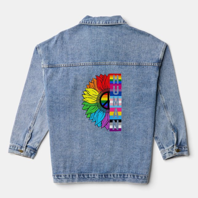 HUMAN Sunflower LGBT Flag Gay Pride Month LGBTQ  Denim Jacket (Back)