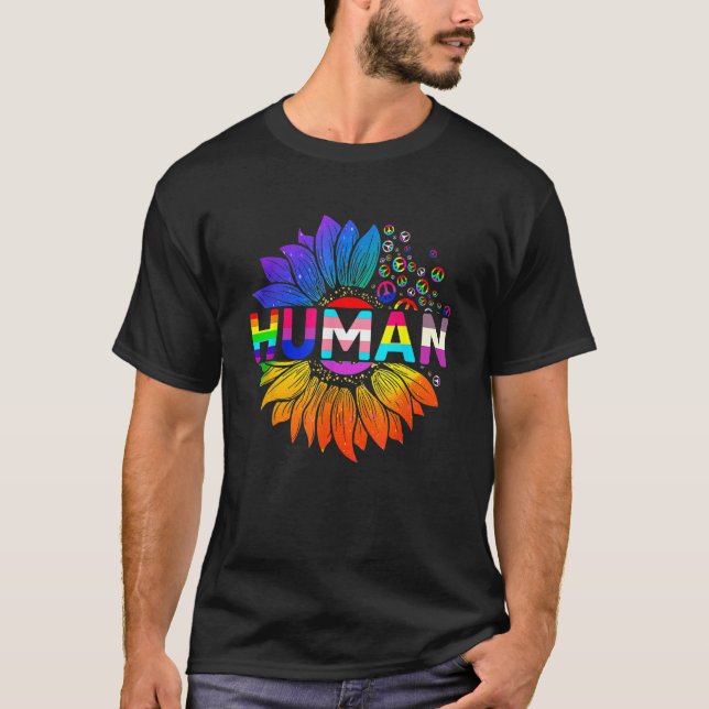 Human Sunflower Rainbow LGBT Flag Gay Pride Proud  T-Shirt (Front)