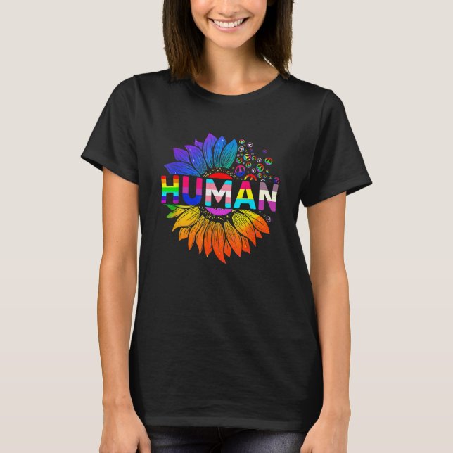 Human Sunflower Rainbow LGBT Flag Gay Pride Proud  T-Shirt (Front)