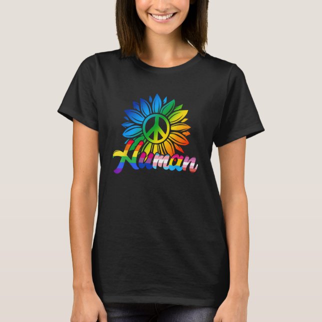 Human Sunflower Rainbow LGBT Flag Gay Pride Proud  T-Shirt (Front)