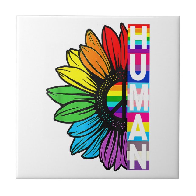 Human Sunflower Rainbow LGBT Flag Gay Pride Proud  Tile (Front)
