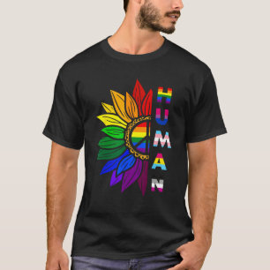 Human Sunflower Rainbow LGBT Flag Gay Pride Suppor T-Shirt