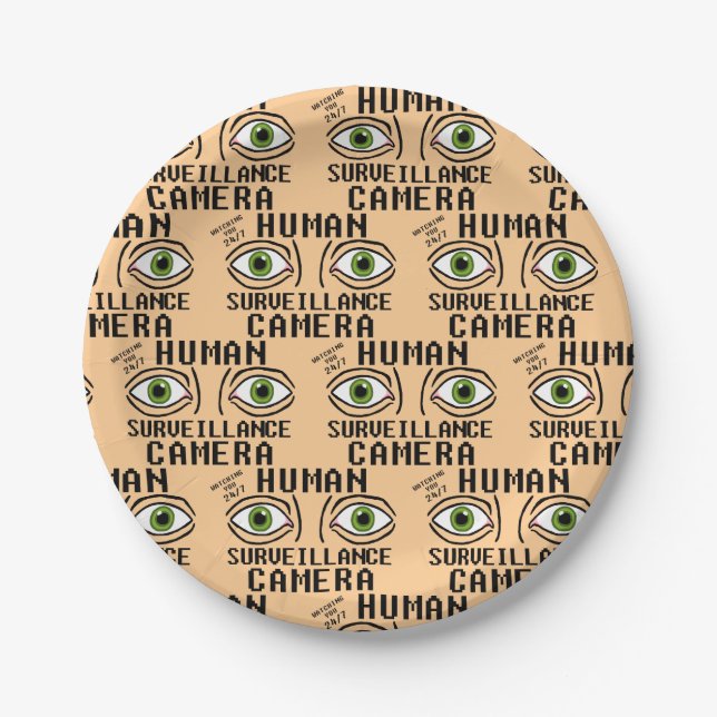 Human Surveillance Camera Dry Humour Paper Plate (Front)