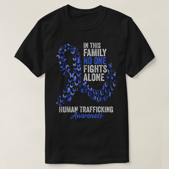 Human Trafficking Awareness Month Butterflies Blue T-Shirt (Design Front)