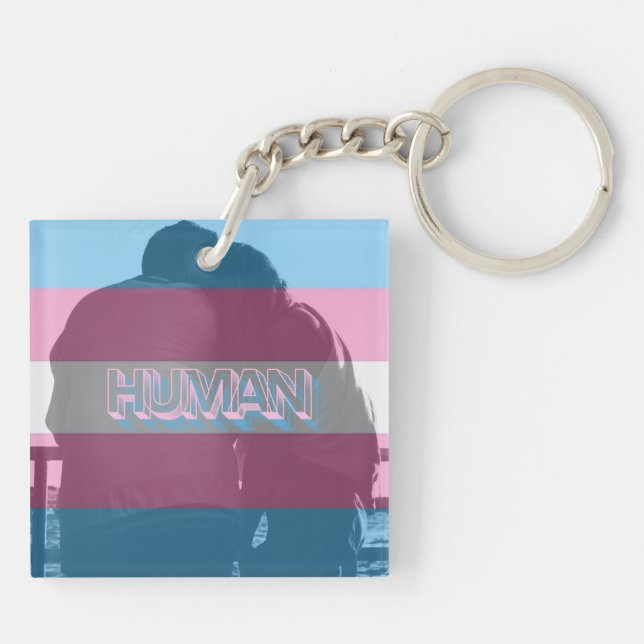 Human Trans Pride Keychain (Back)