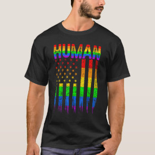 Human USA Flag LGBT Gay Pride Month Rainbow Suppor T-Shirt