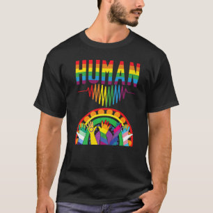 Human with heartbeat and hands with flags in the a T-Shirt