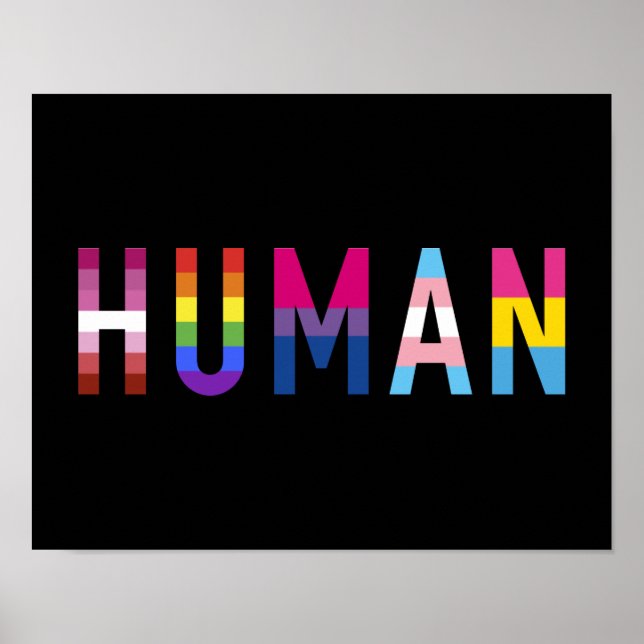 Human with lesbian, gay, bi, transgender pan flag poster (Front)