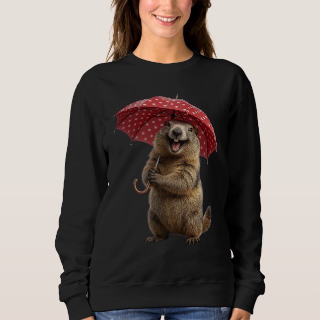 Humanised Marmot Red Polka Dot Umbrella  Sweatshirt (Front)
