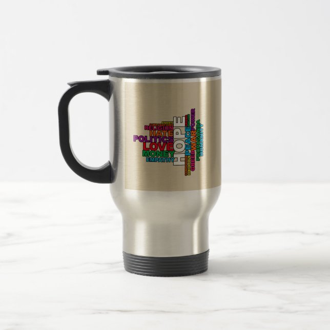 Humanity Word Cloud Travel Mug (Left)