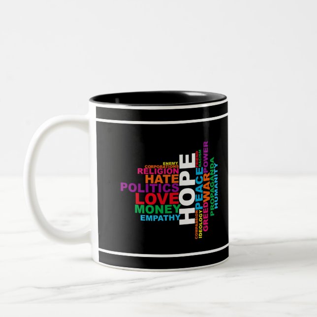 Humanity Word Cloud Two-Tone Coffee Mug (Left)