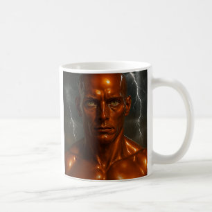 Humanoid robot on fire coffee mug