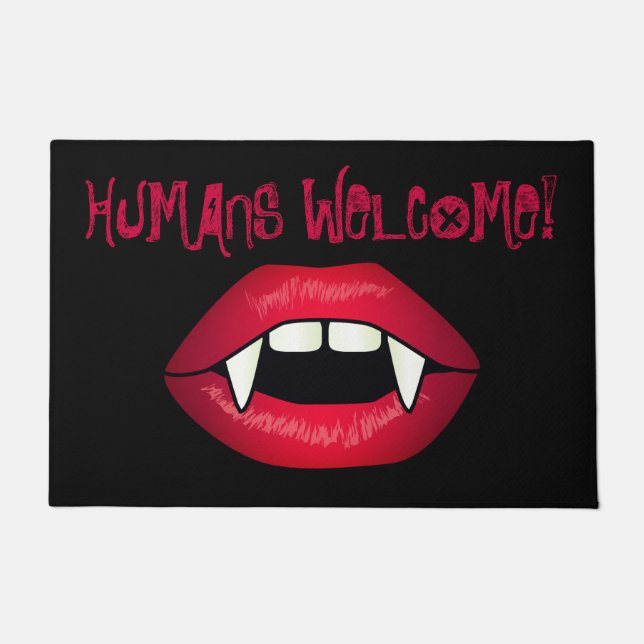 Humans Welcome Vampire Lips Halloween Horror Show Doormat (Front)