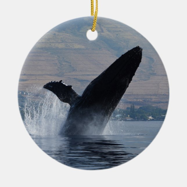 humback whale breaching ceramic tree decoration (Front)