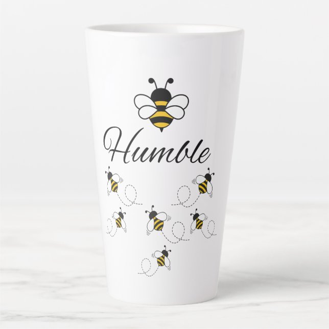 HUMBLE BUMBLE BEE WHITE BLACK CERAMIC 20 OZ. LATTE MUG (Front)
