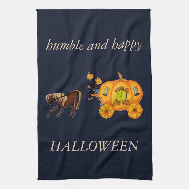 Humble & Happy Halloween Horse Pumpkin Carriage Tea Towel (Vertical)