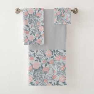 Humble pink, grey botanical wild floral pattern  bath towel set