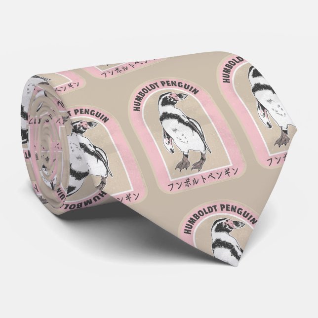 Humbolt penguin Japanese writing Tie (Rolled)