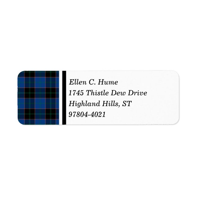 Hume Clan Royal Blue and Black Scottish Tartan (Front)