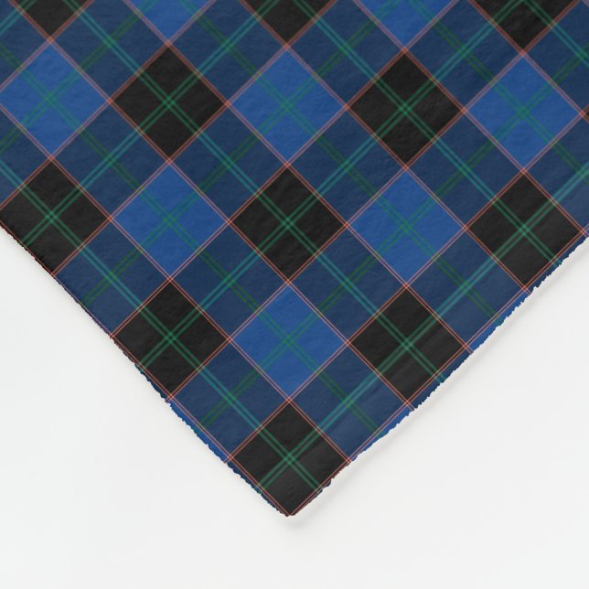 Hume Clan Royal Blue and Black Tartan Fleece Blanket (Corner)