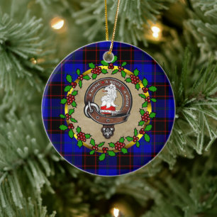 Hume/Home Clan Badge & Tartan Personalised Xmas  Ceramic Tree Decoration