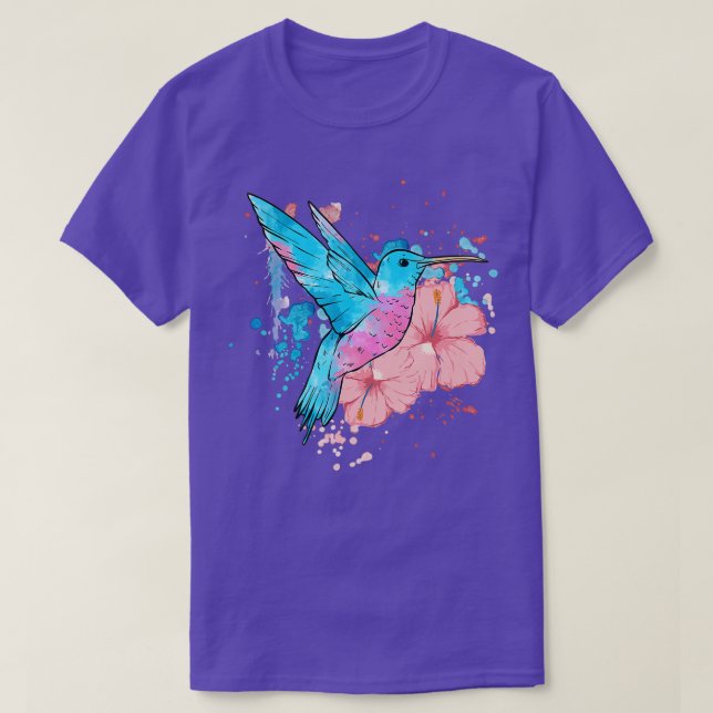 Hummbingbird Watercolor Flower Floral Humminbird B T-Shirt (Design Front)