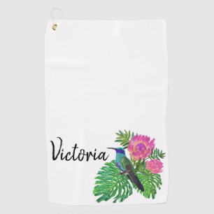 Humming Bird and Flowers Golf Towel