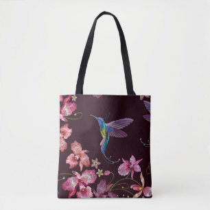 Humming bird and orchid exotic tropical flowers se tote bag