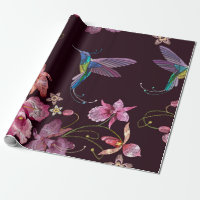 Humming bird and orchid exotic tropical flowers se