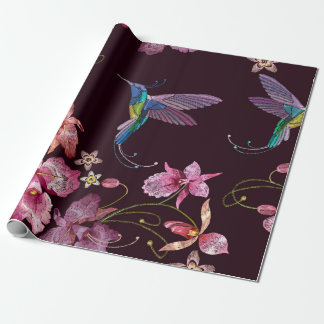 Humming bird and orchid exotic tropical flowers se wrapping paper